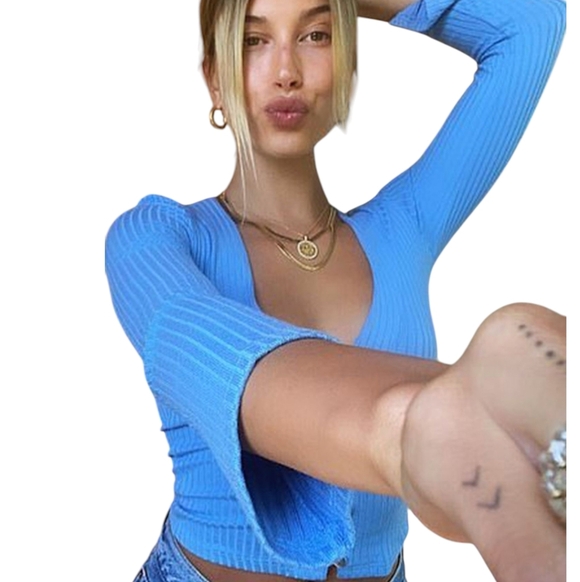 Reformation Gellar Knit Top Es Parisian Blue Coquette 90s Romantic Women's Small - Picture 1 of 14